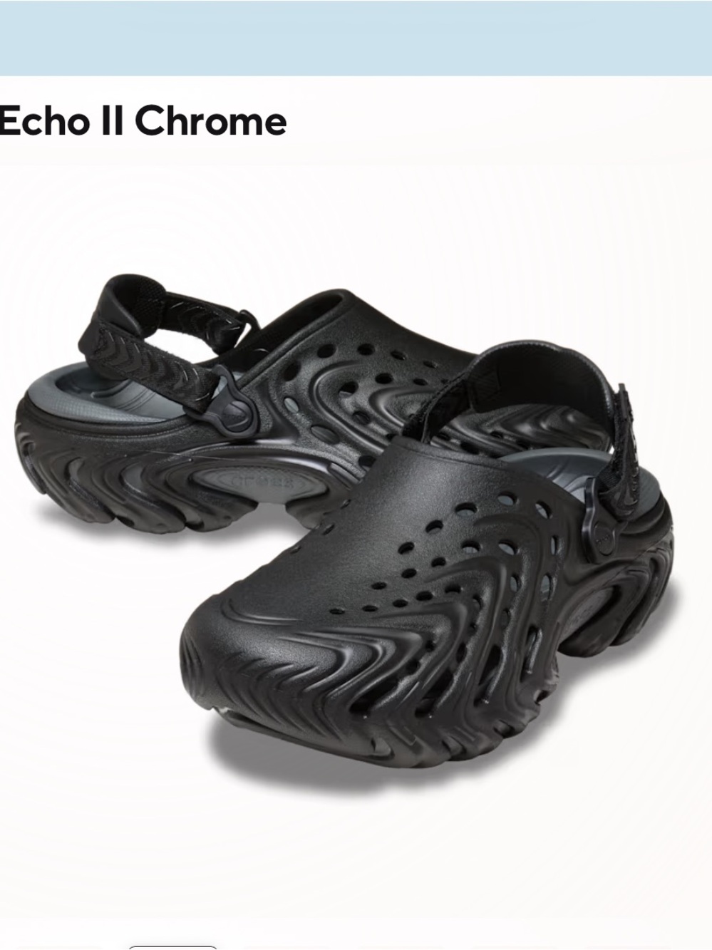 CROCS Echo II Chrome Men's Black Slip-On Clog Sandals with Heel Strap
